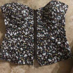 American Rag Brown Floral Corset Strapless Top